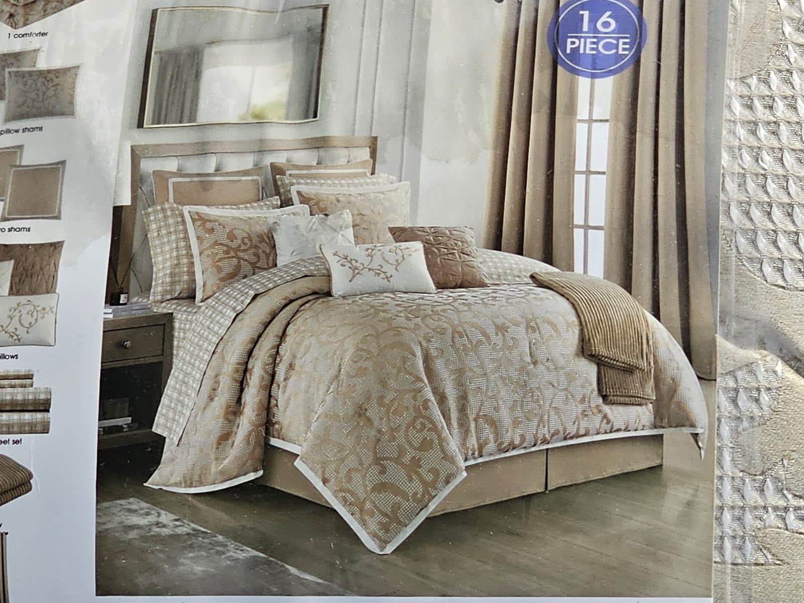 Johnella Taupe 16-Piece Complete Bedding Set - Queen